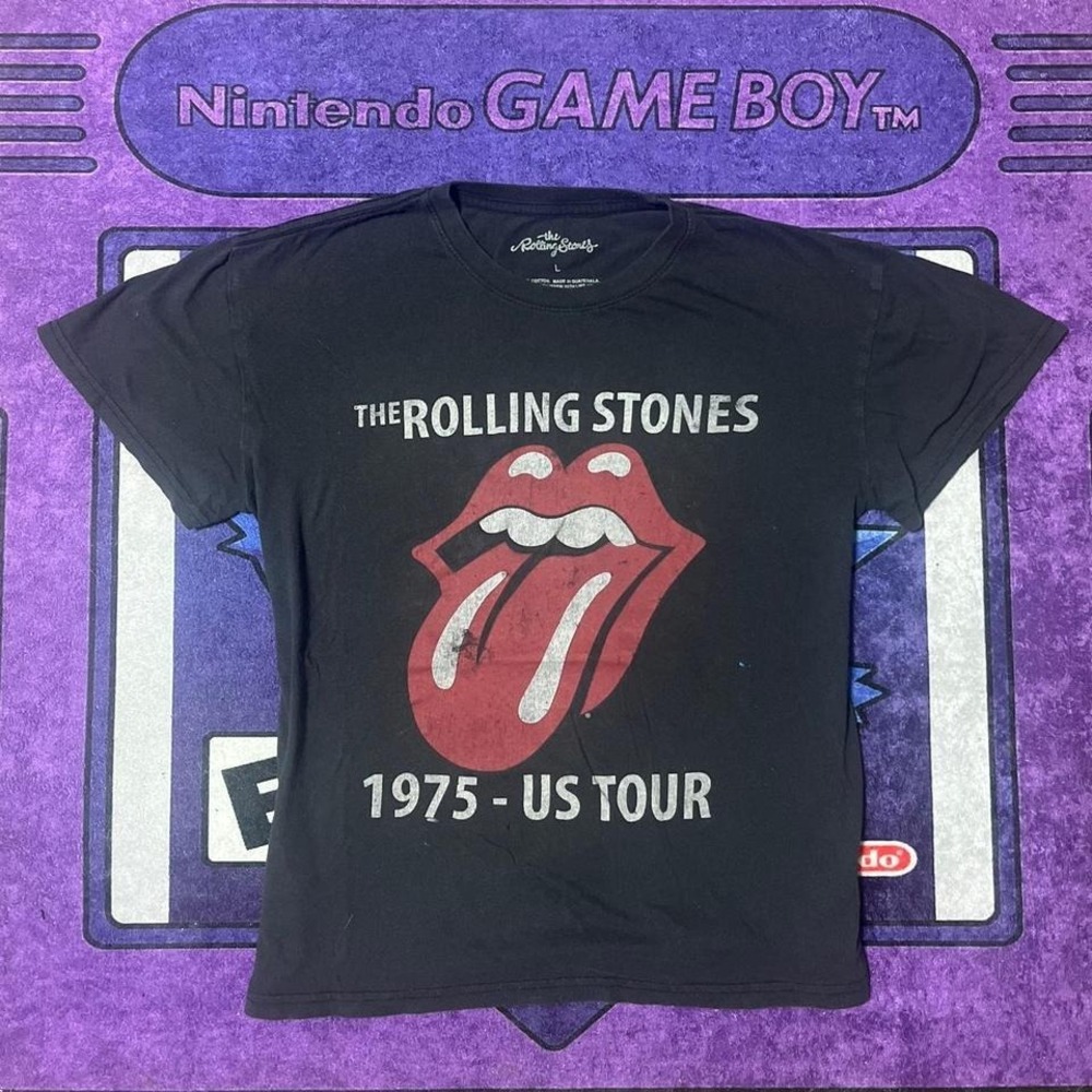 1975 US Tour The Rolling Stones black retro band Large t-shirt